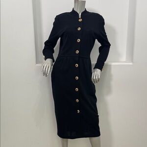 Schrader Knit Vintage Black Button-Up Dress Size M